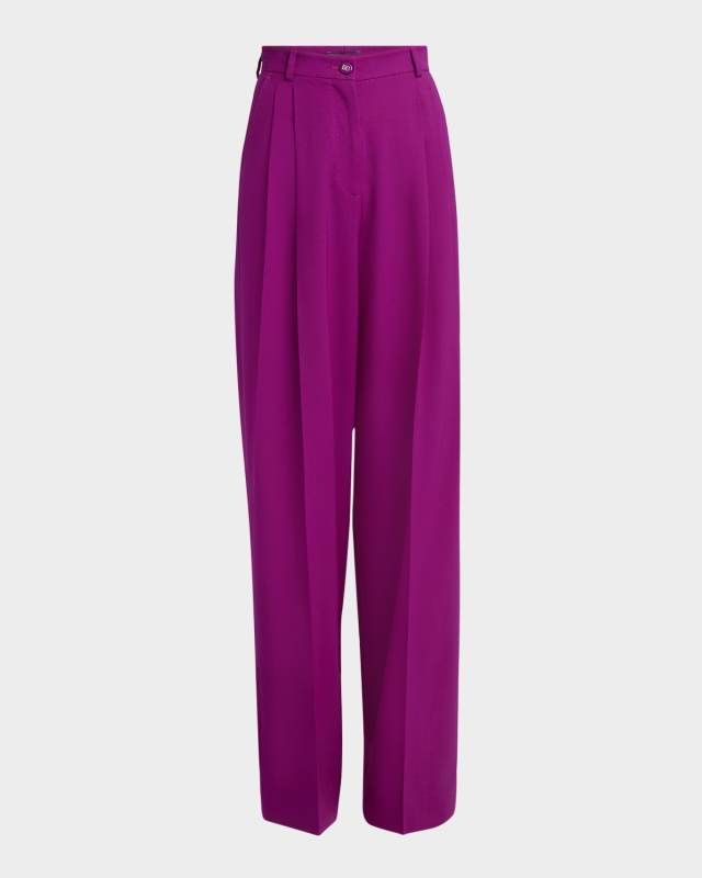 Double-Pleated Straight-Leg Wool Pants